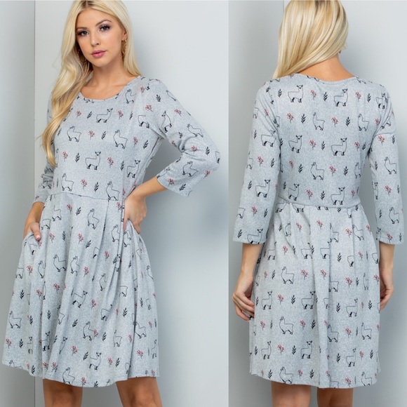 🦙Llama Prints Long Sleeves Tunic Sweater Dress - Picture 3 of 3